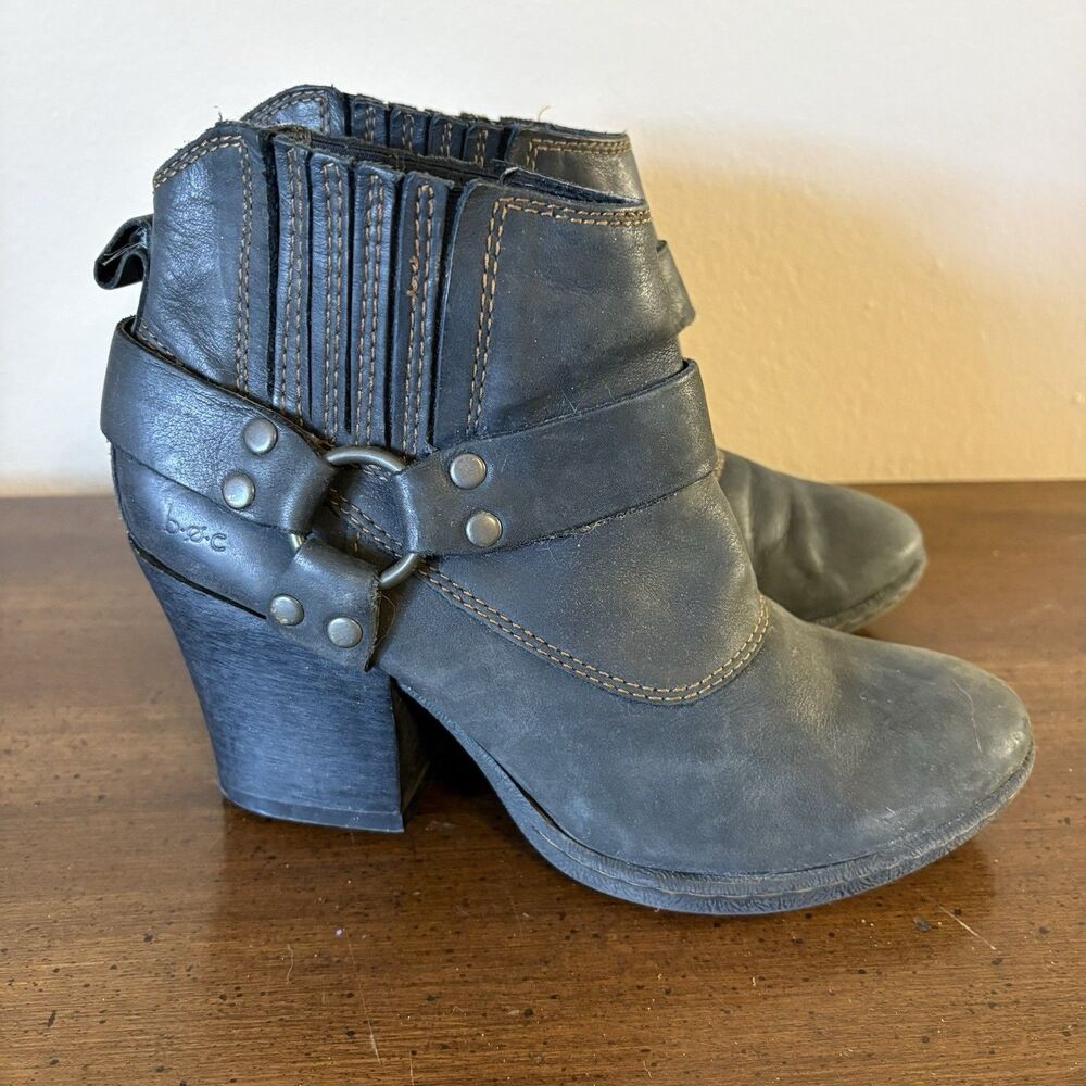 BOC by BORN Lacey Leather Harness Black Ankle Boots 7/38 Biker Punk Goth Alt